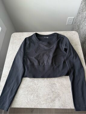 American Eagle Outfitters Black Long-Sleeve Cropped Top